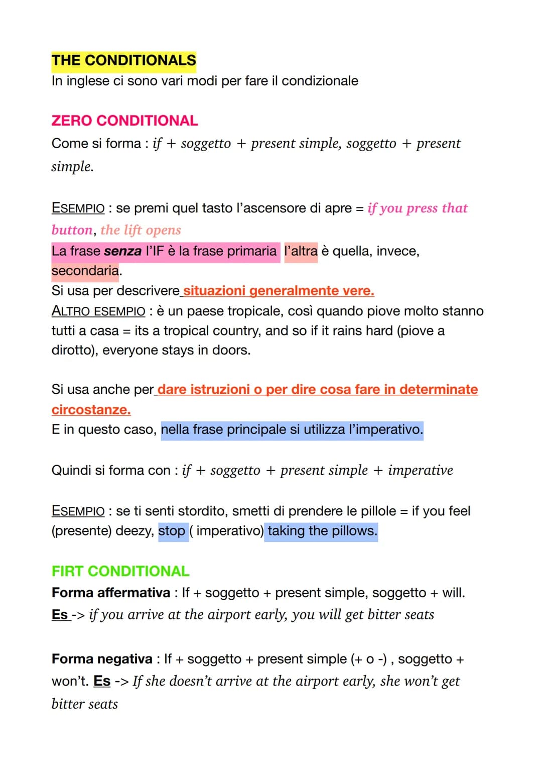 # THE CONDITIONALS
In inglese ci sono vari modi per fare il condizionale

ZERO CONDITIONAL
Come si forma: if + soggetto + present simple, so