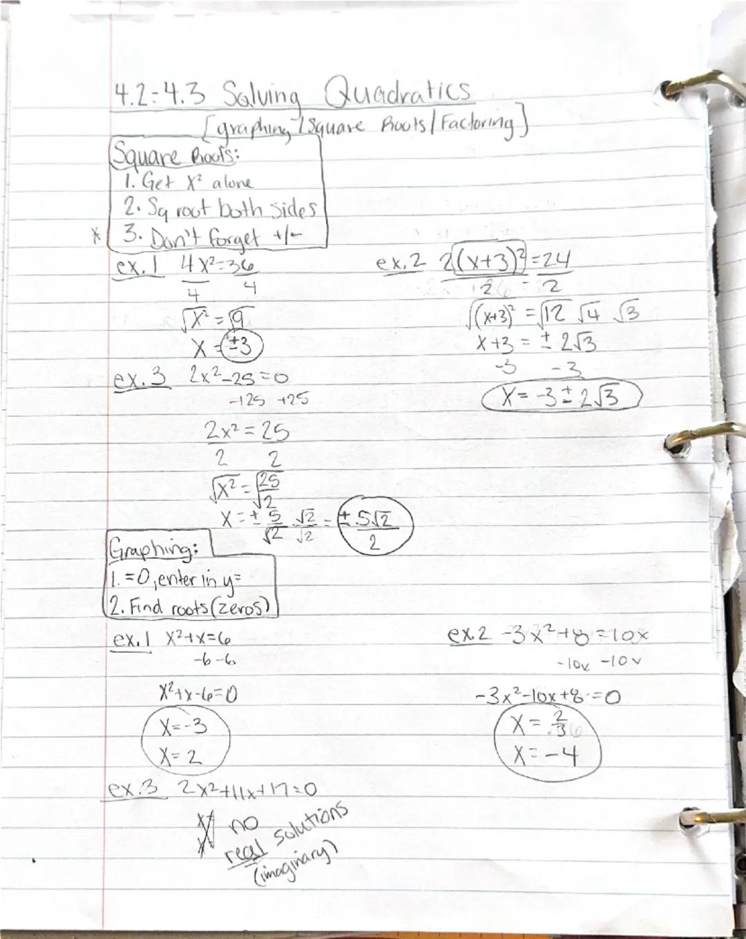 # 4.4 Imaginary + Complex Numbers
Complex numbers

a + bi
real ↑ imaginary

A.Simplify: √28

√-1=i
i²=-1

√25=5i

√-1 √4 √7
i 4√2

2√7 i
i 2