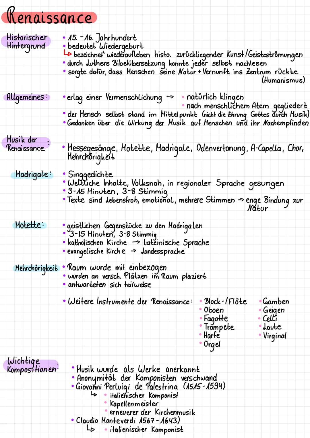 # Lernzettel Musikklausur

# Mittelalter

Allgemein:
*   Zeitraum 500-1500
*   Entwicklung der Musik von 900-1450
    *   Gregoreanischer Ch