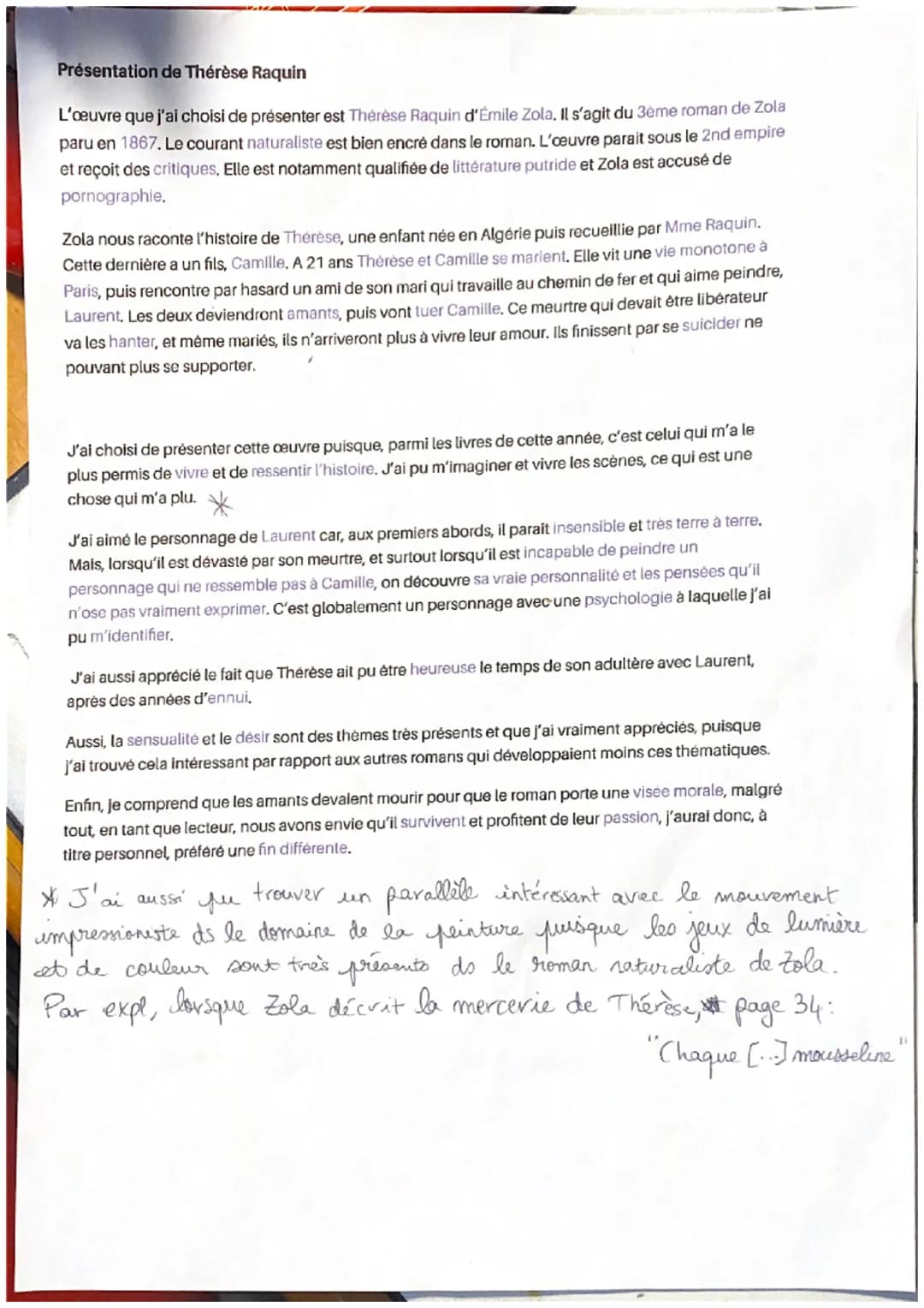 # Présentation de Thérèse Raquin

L'œuvre que j'ai choisi de présenter est Thérèse Raquin d'Émile Zola, Il s'agit du 3ème roman de Zola
paru