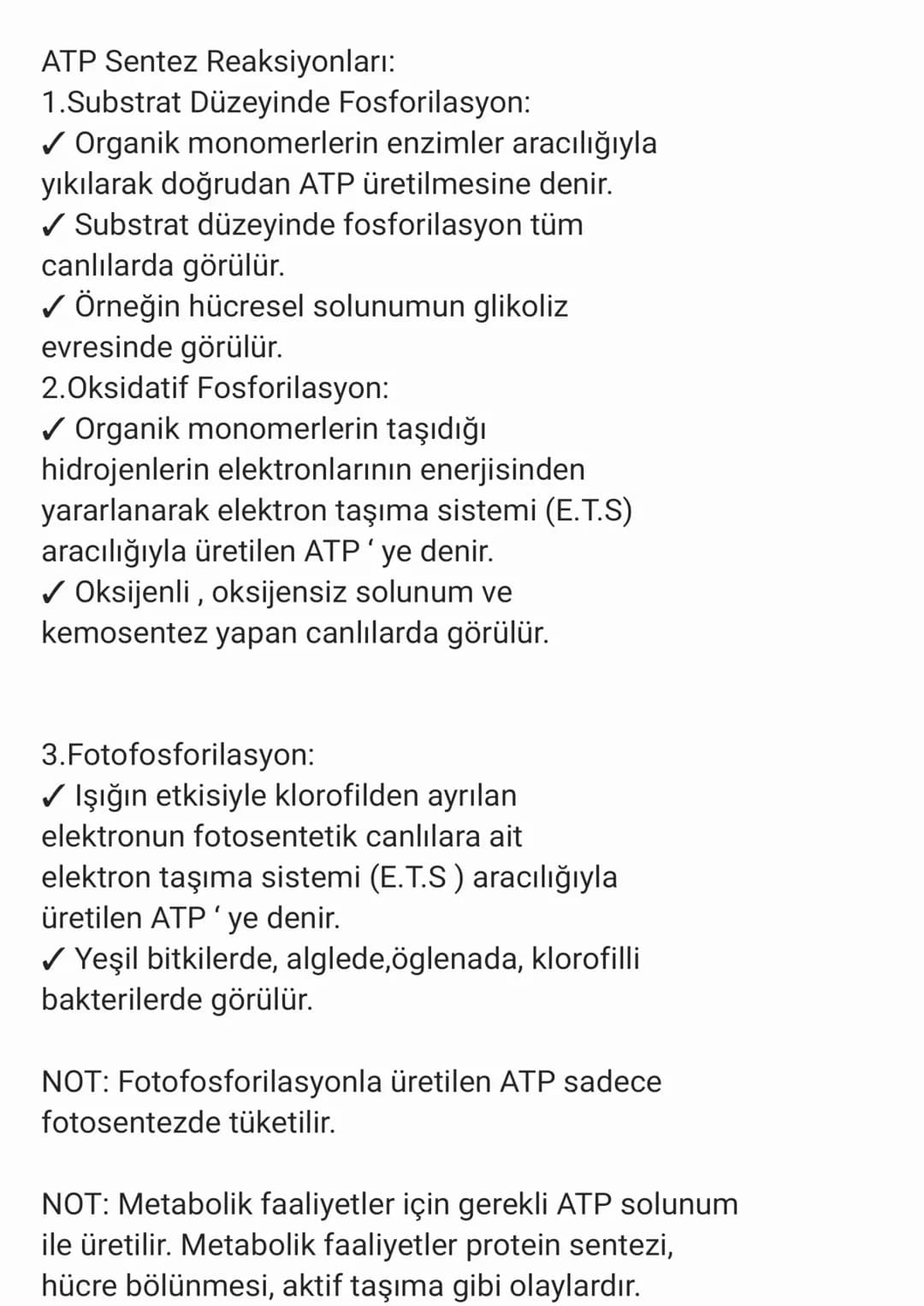 ADENOZİN TRİ FOSFAT (ATP):

✓ Tüm canlılarda enerjinin depolanmış
şeklidir.

✓ ATP büyük bir molekül olduğu için hücre
porundan geçemez. Yan