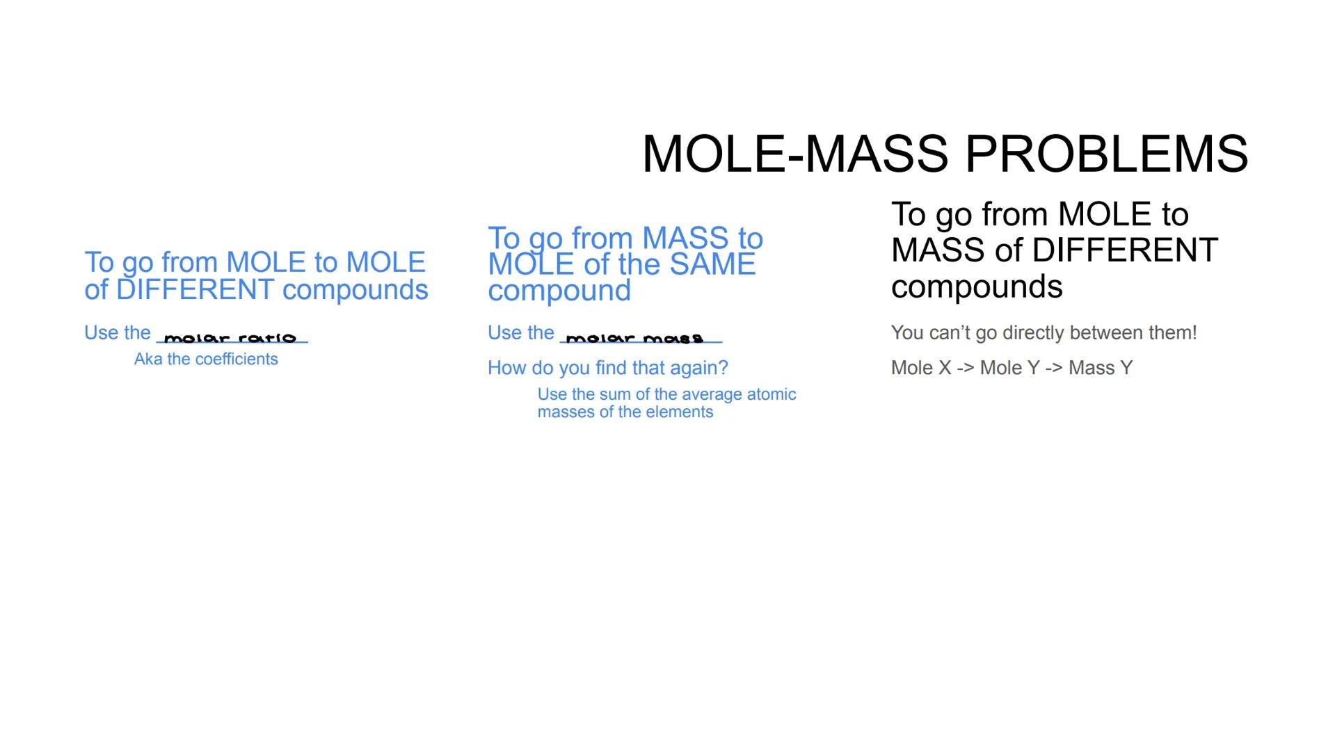 STOICHIOMETRY # STOICHIOMETRY

• So in order to determine the mass amounts of the
products/reactants in a reaction we will need stoichiometr