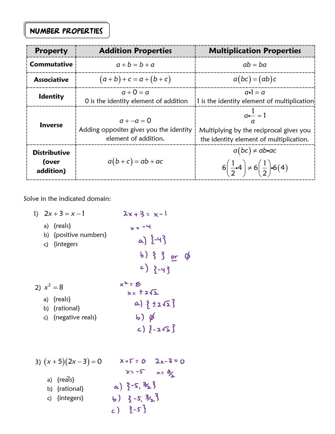 Day 2
HW/Notes

1.1 & 1.2 PROPERTIES OF REAL NUMBERS

OBJECTIVES: 1) Classify real numbers and use properties of real numbers to evaluate ex