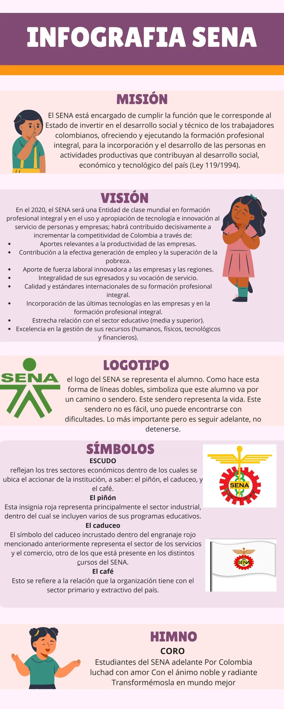 # INFOGRAFIA SENA

## MISIÓN
EI SENA está encargado de cumplir la función que le corresponde al
Estado de invertir en el desarrollo social y