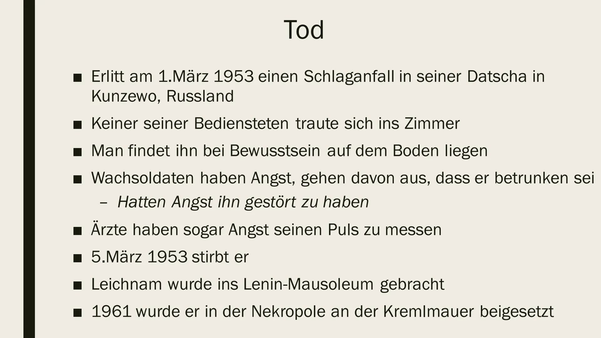 JOSEF STALIN

Präsentation von Ilinca Michels Inhalt

- Biographie
- Kindheit& Jugend
- Revolutionäre Tätigkeit
- Hitler-Stalin Pakt
- Verbr