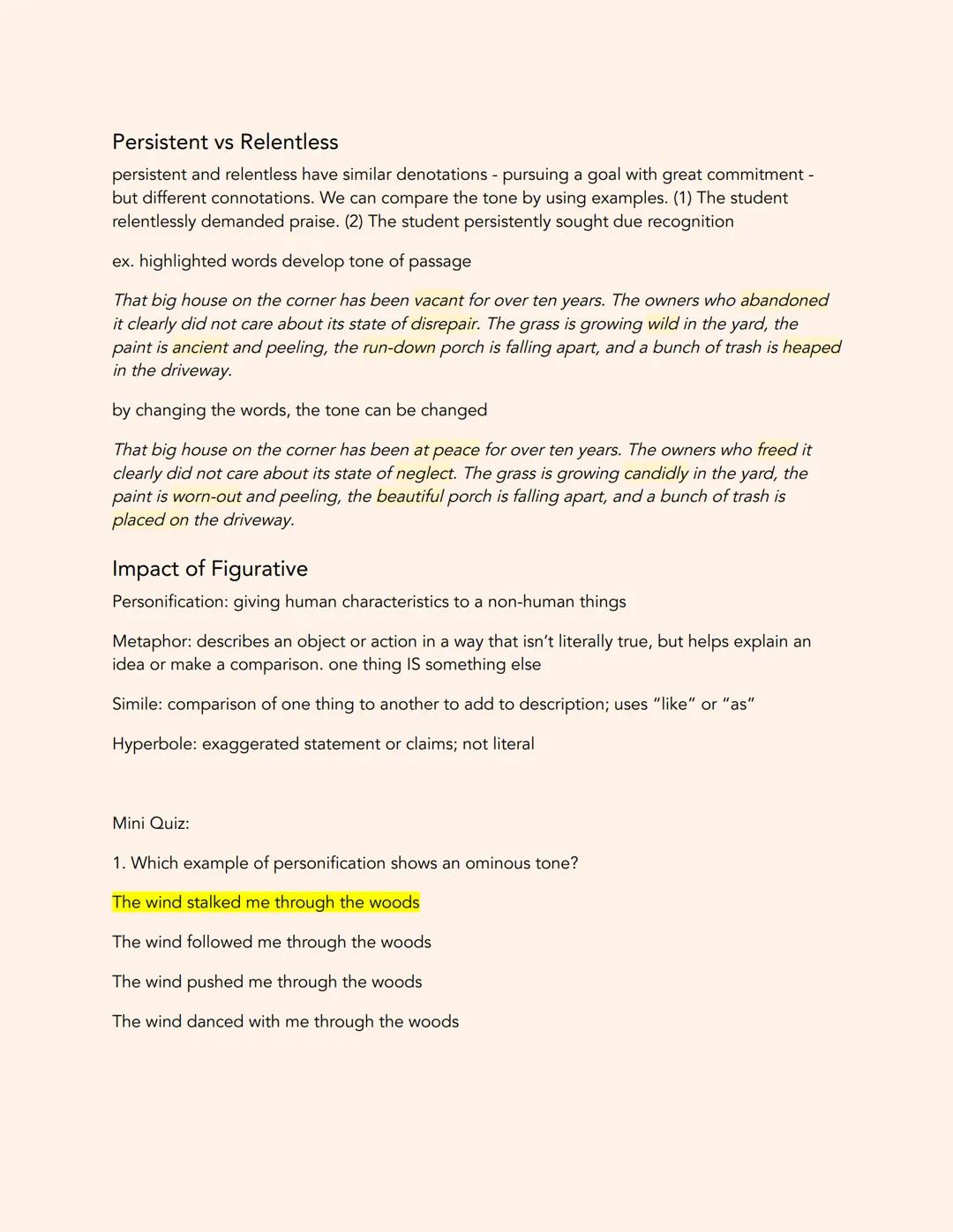 # Connotation vs Denotation

Tone: the writer attitude towards his or her subject and characters

Mood: the atmosphere or feeling created fo