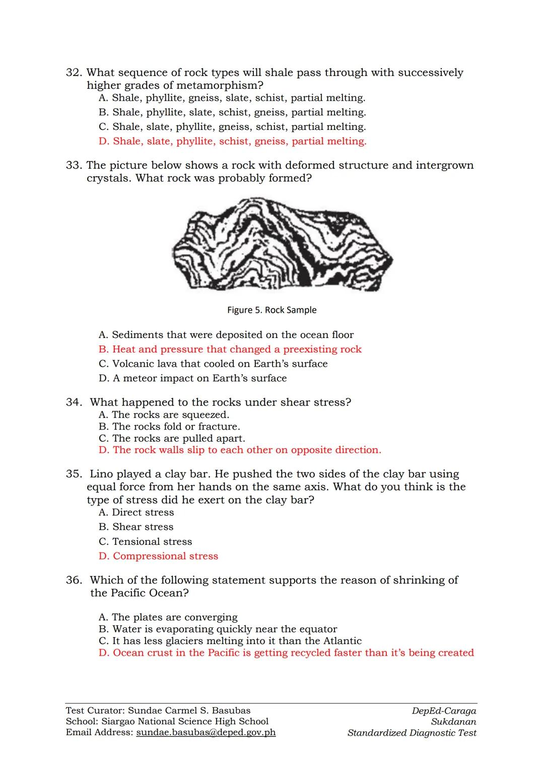 # DIAGNOSTIC TEST IN EARTH SCIENCE
SY 2022-2023

Instructions: Read each question carefully and shade the correct answer in the
answer sheet