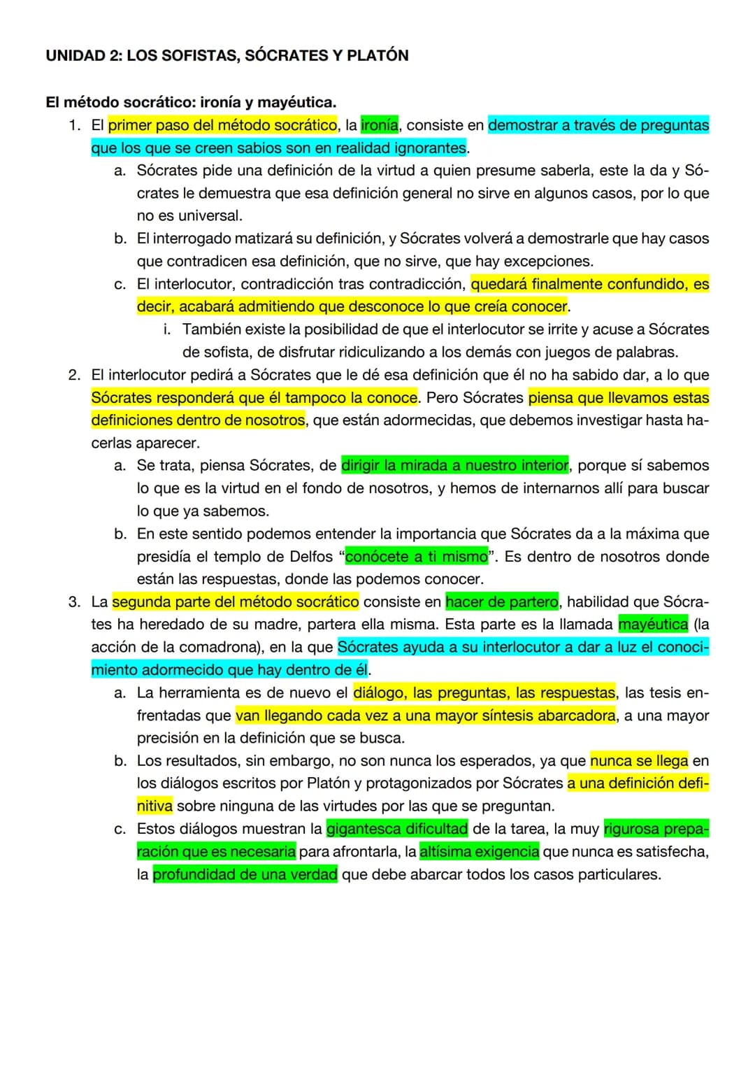 # UNIDAD 2: LOS SOFISTAS, SÓCRATES Y PLATÓN

El método socrático: ironía y mayéutica.

1. El primer paso del método socrático, la ironía, co