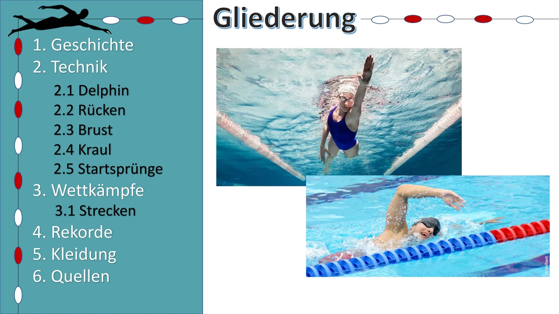 Schwimmen
Helena Kuntzsch 2021 Gliederung

1. Geschichte
2. Technik
  2.1 Delphin
  2.2 Rücken
  2.3 Brust
  2.4 Kraul
  2.5 Startsprünge
3.