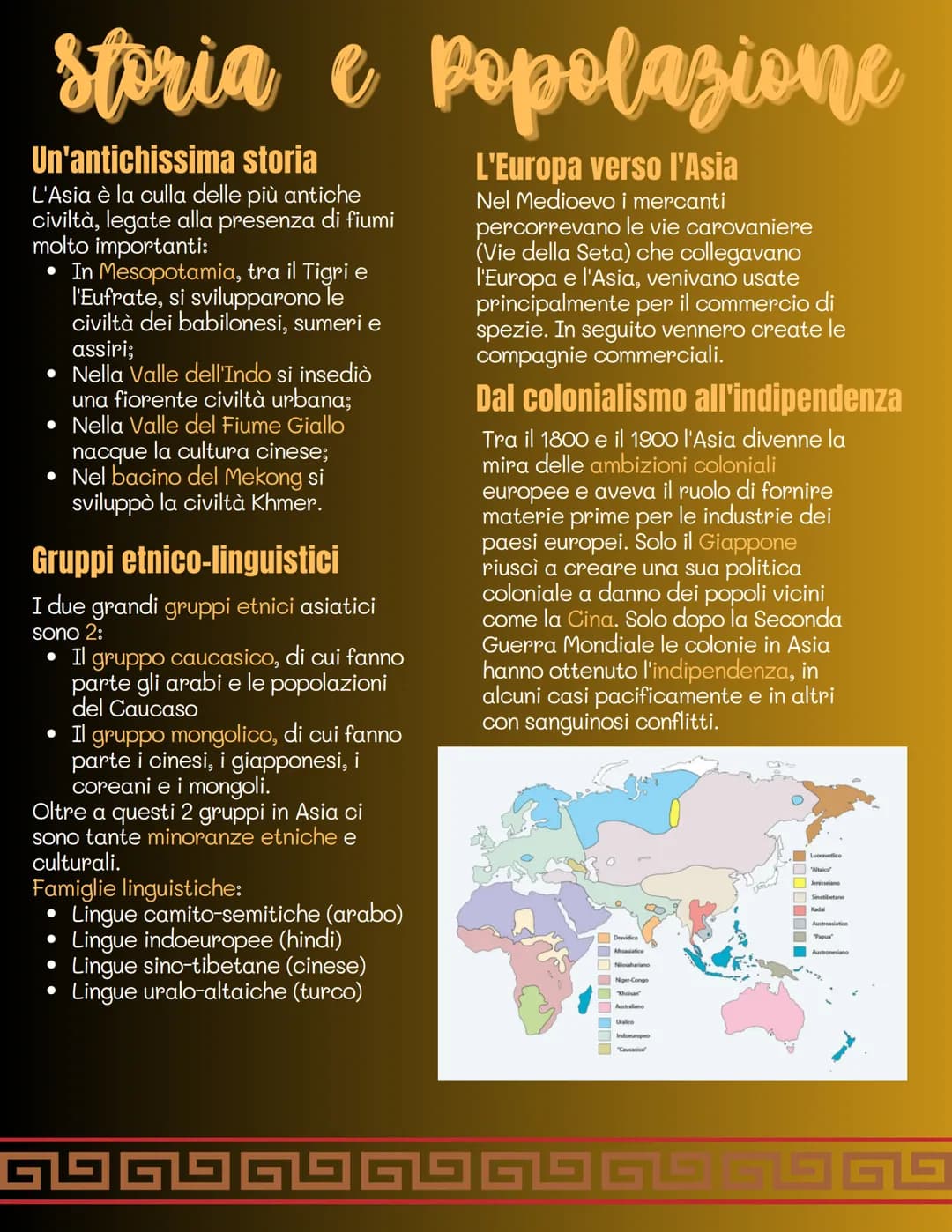 # Territorio

L'Asia è il continente più vasto del
pianeta, ed è compresa quasi
interamente nell'emisfero boreale.

# Confini

L'Asia confin