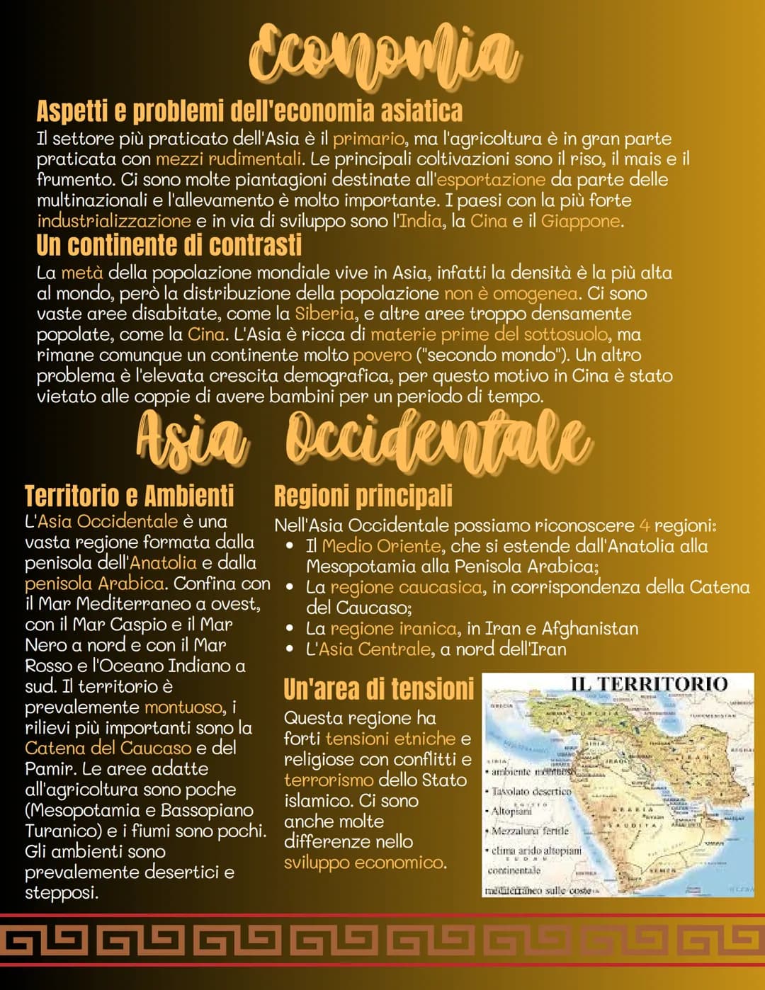 # Territorio

L'Asia è il continente più vasto del
pianeta, ed è compresa quasi
interamente nell'emisfero boreale.

# Confini

L'Asia confin
