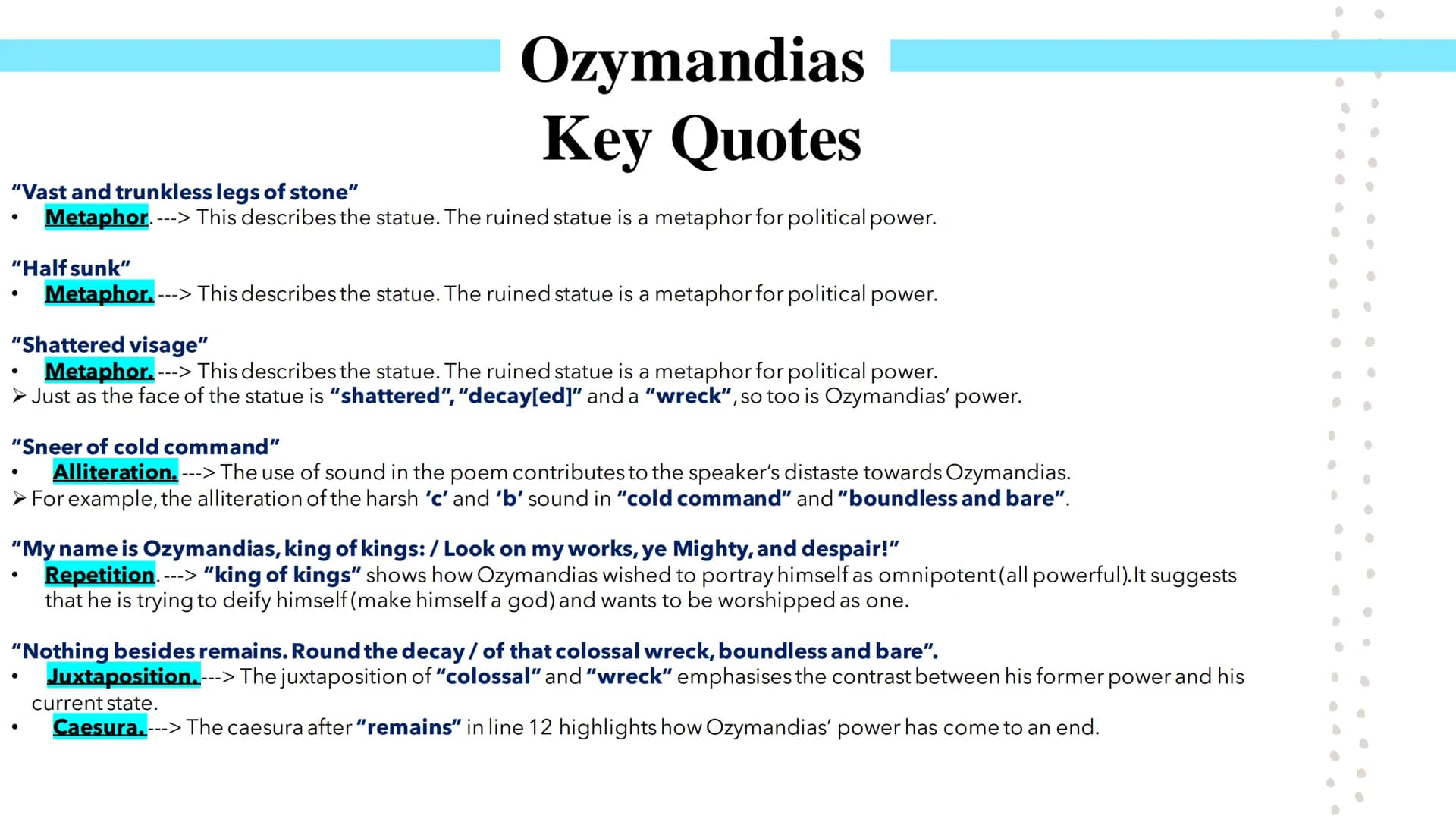 # Power and Conflict

Poetry GCSEs # Ozymandias

Percy Bysshe Shelley's Ozymandias describes the narrator's meeting with a traveller from a 