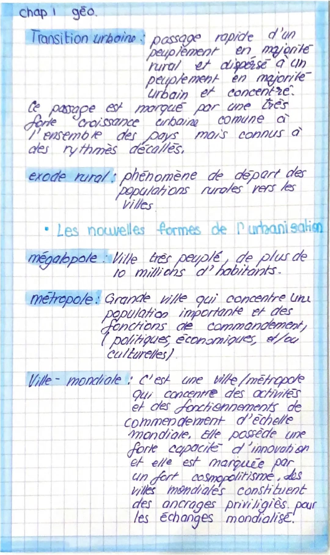 gèo chap. I

La métropolisation,
un processus mondial
différencié

• Introduction

56% de la population monoliale vit
eu ville
On peut ident