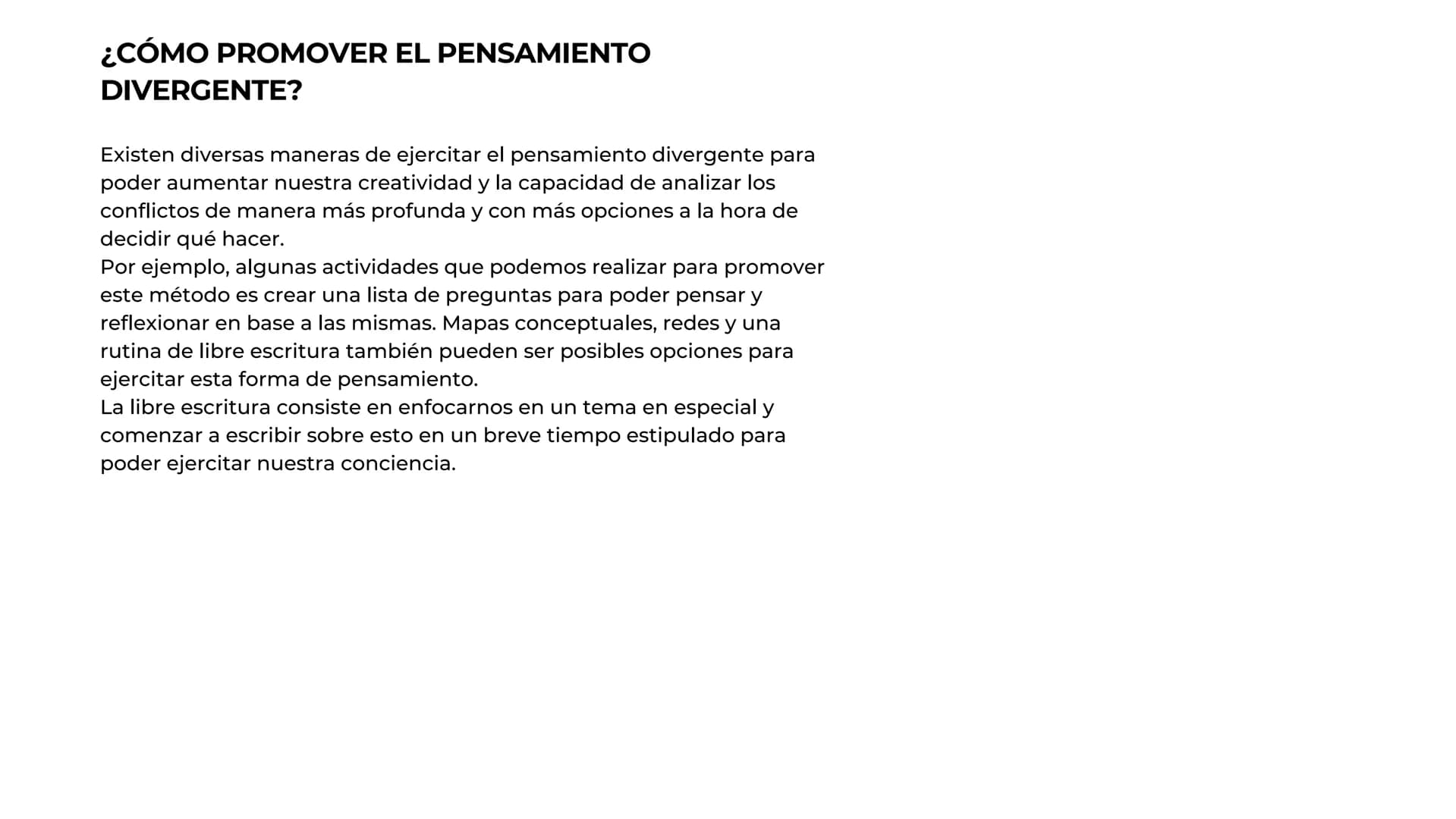 # Pensamiento

divergente # ¿QUE ES?

El pensamiento divergente o pensamiento lateral, es
aquel proceso o método de pensamiento que el cereb