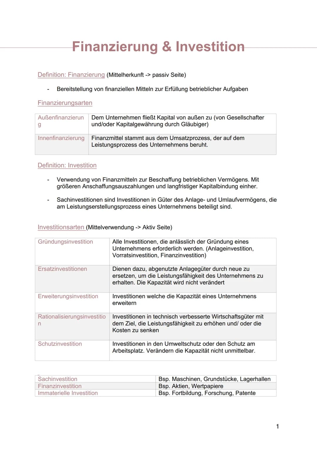 # Zusammenhang zwischen Investition & Finanzierung

Statische Betrachtung:

- Sie beurteilen eine Investition aufgrund der anfallenden Koste