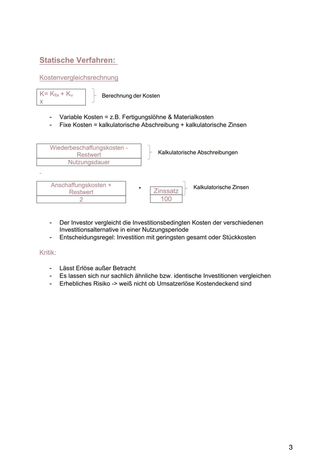 # Zusammenhang zwischen Investition & Finanzierung

Statische Betrachtung:

- Sie beurteilen eine Investition aufgrund der anfallenden Koste