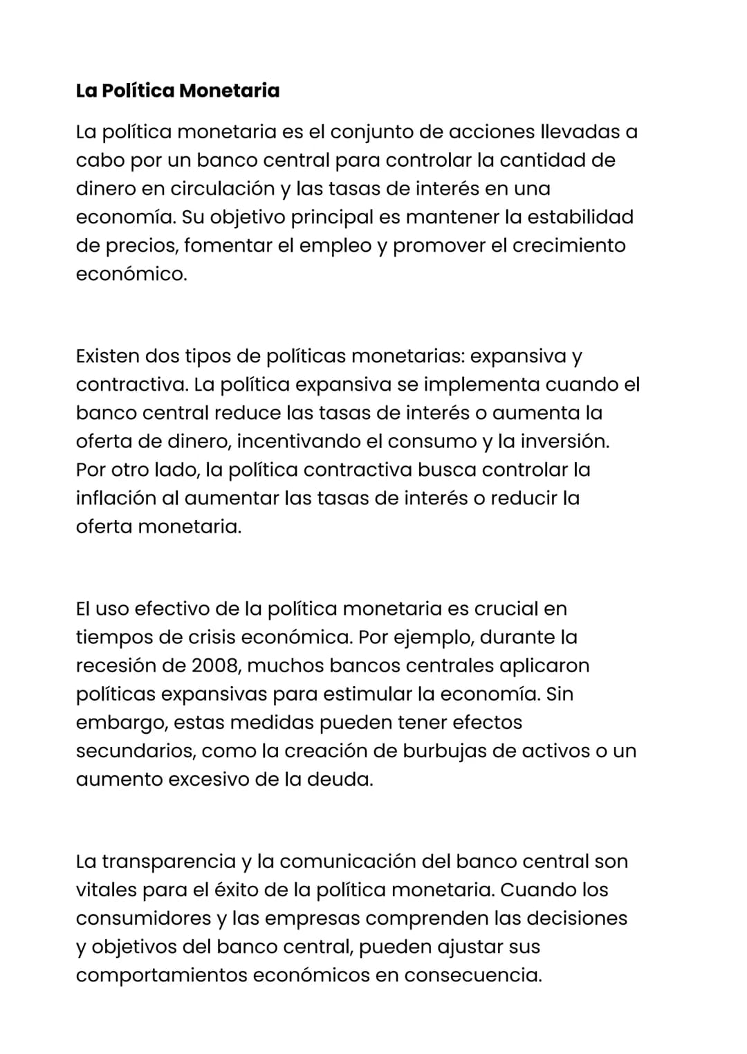 # La Política Monetaria

La política monetaria es el conjunto de acciones llevadas a
cabo por un banco central para controlar la cantidad de