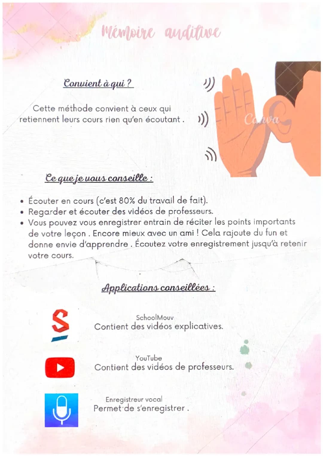 @studygirl
27

Comment réviser ?

méthodes de révision Mémoire auditive

Convient à qui?

Cette méthode convient à ceux qui
retiennent leurs