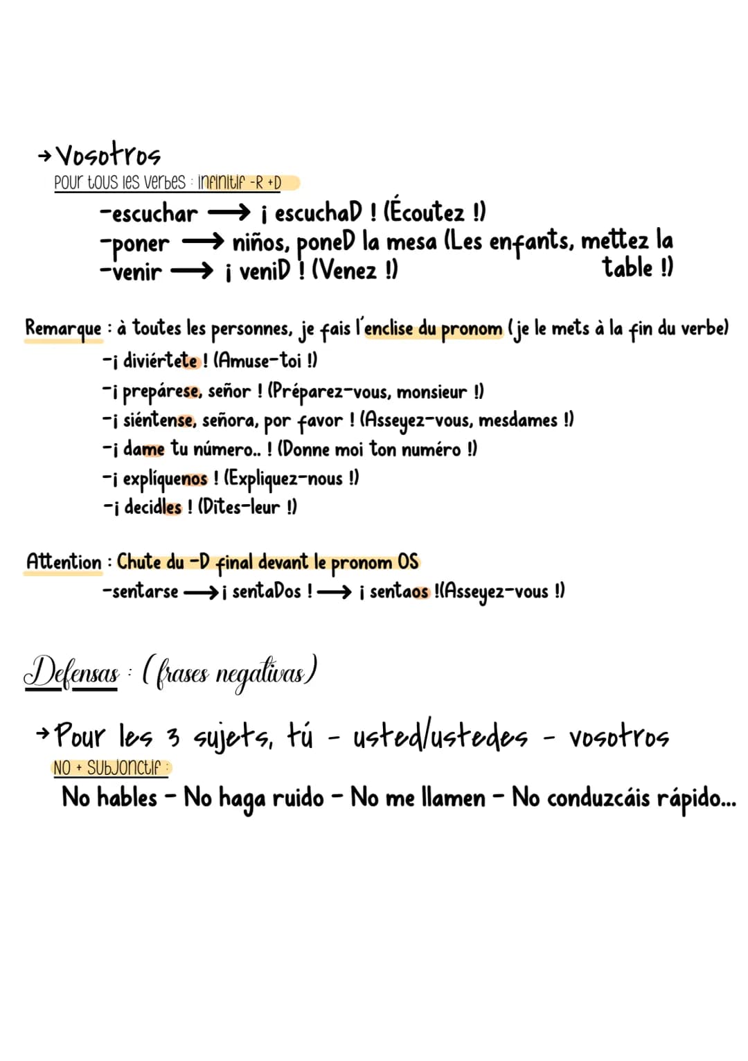 # Espagnol

El imperativo

Dar ordones (frases afirmativas)

→Tú

verbes reguliers: Je conjugue le verbe au tutolement au present de l'indic