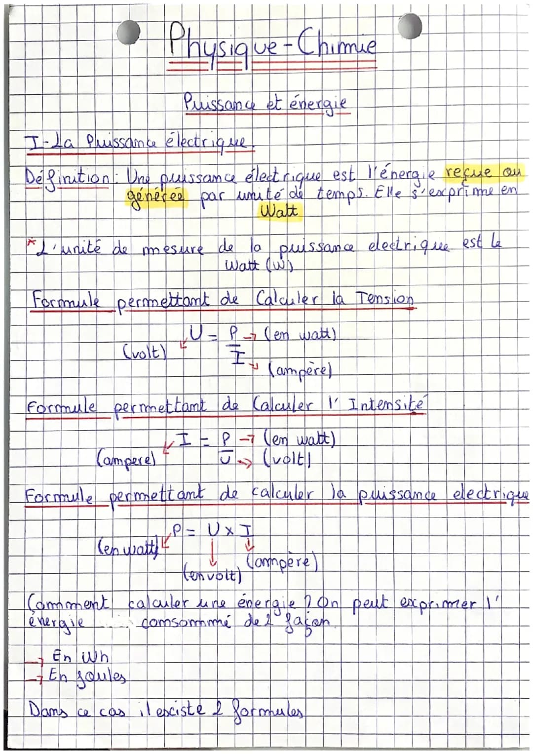 # Physique-Chimie

Puissance et énergie

I-La Puissance électrique.

Definition: Une puissance électrique est l'énergie reçue ou
générée par