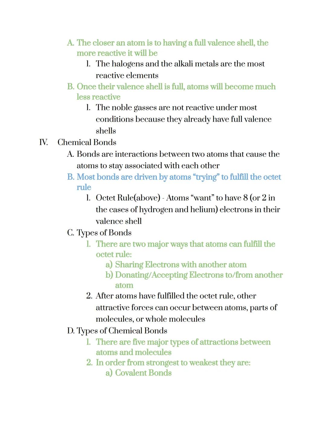 Chemical Bonds Notes
I. Atoms vs. Molecules
A. An atom acts as a single particle of matter.
B. A molecule is a small structure made up of se