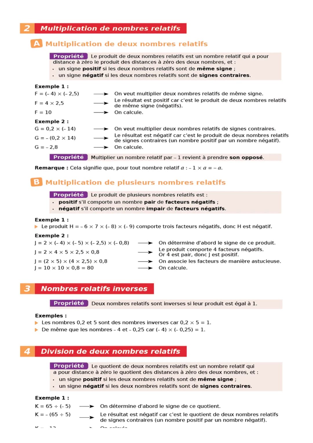 # 1 Addition et soustraction

A Addition de nombres relatifs

Propriétés
*   La somme de deux nombres relatifs de même signe est un nombre r