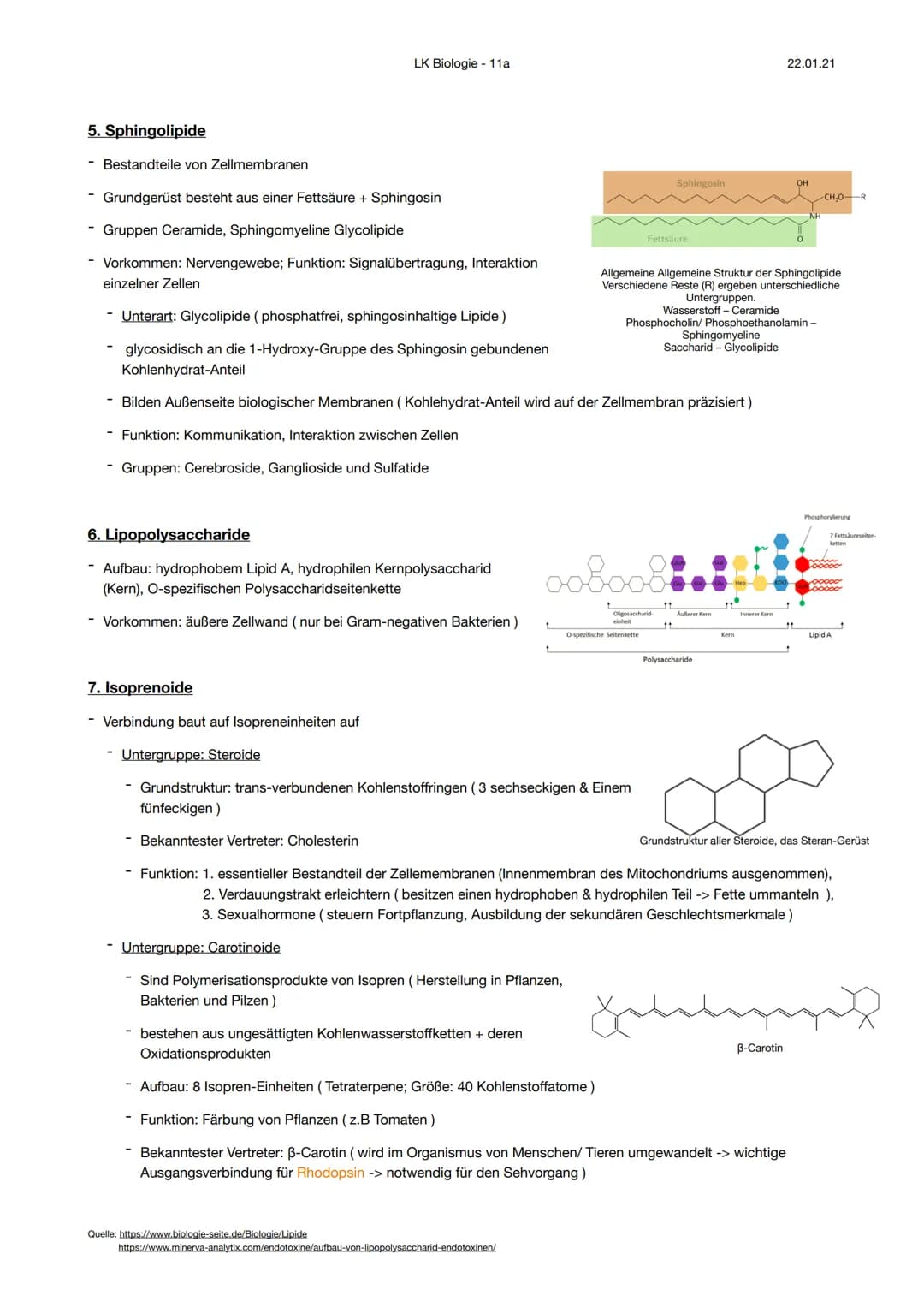 LK Biologie - 11a
22.01.21
# Aufbau der Lipide
Lipide ist eine Sammelbezeichnung für teils wasserunlösliche (hydrophobe) Naturstoffe, welche