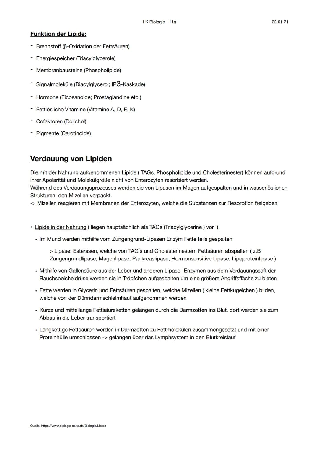 LK Biologie - 11a
22.01.21
# Aufbau der Lipide
Lipide ist eine Sammelbezeichnung für teils wasserunlösliche (hydrophobe) Naturstoffe, welche