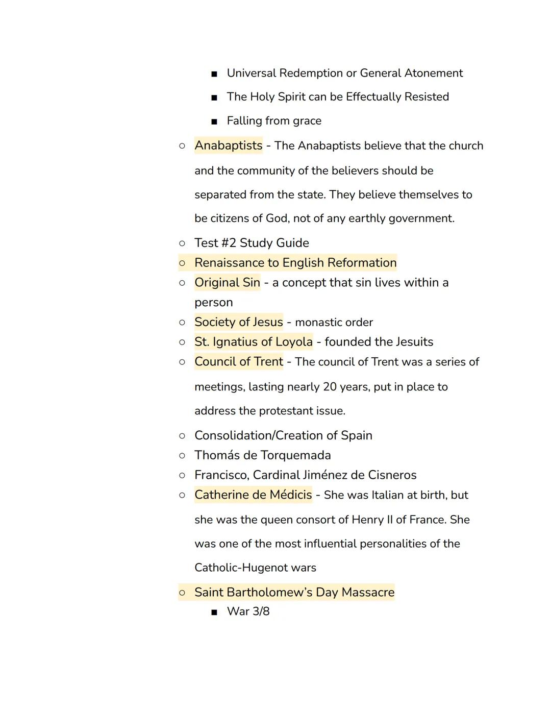 Test #2 Study Guide
Renaissance to English Reformation
• Locations:

• France
• Spain
• Portugal
• Germany
• Chezh Republic
• Switzerland
• 