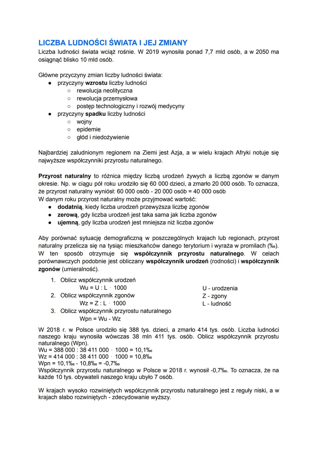 # LICZBA LUDNOŚCI ŚWIATA I JEJ ZMIANY

Liczba ludności świata wciąż rośnie. W 2019 wynosiła ponad 7,7 mld osób, a w 2050 ma
osiągnąć blisko 