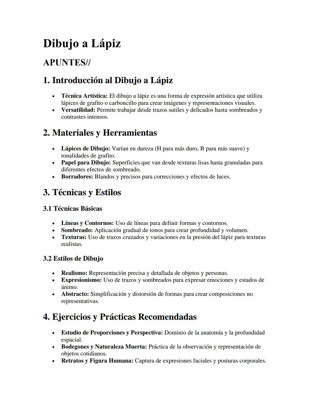 # Dibujo a Lápiz

APUNTES//

1. Introducción al Dibujo a Lápiz

*   Técnica Artística: El dibujo a lápiz es una forma de expresión artística