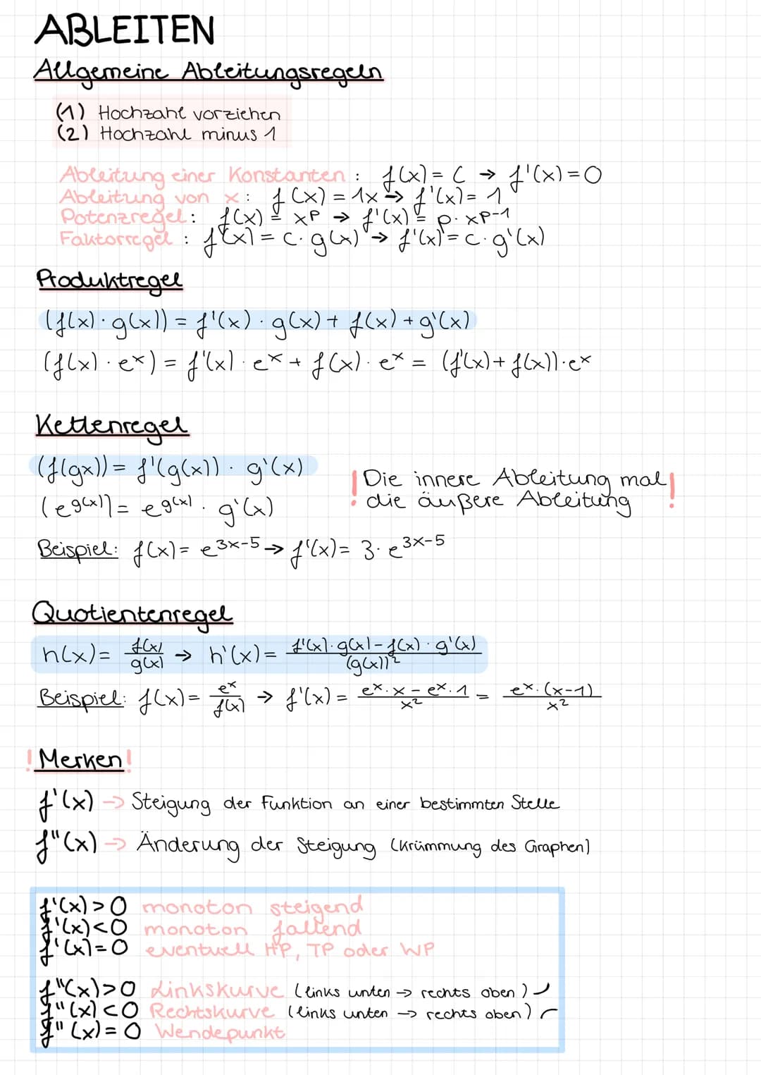 # analysis

FUNKTIONEN

Lineare Funktionen

$f(x)= mx + b$
↑
↑

Steigung y-Achsenabschnitt

Quadratische Funktionen

$f(x) = ax² + bx + c$
↑