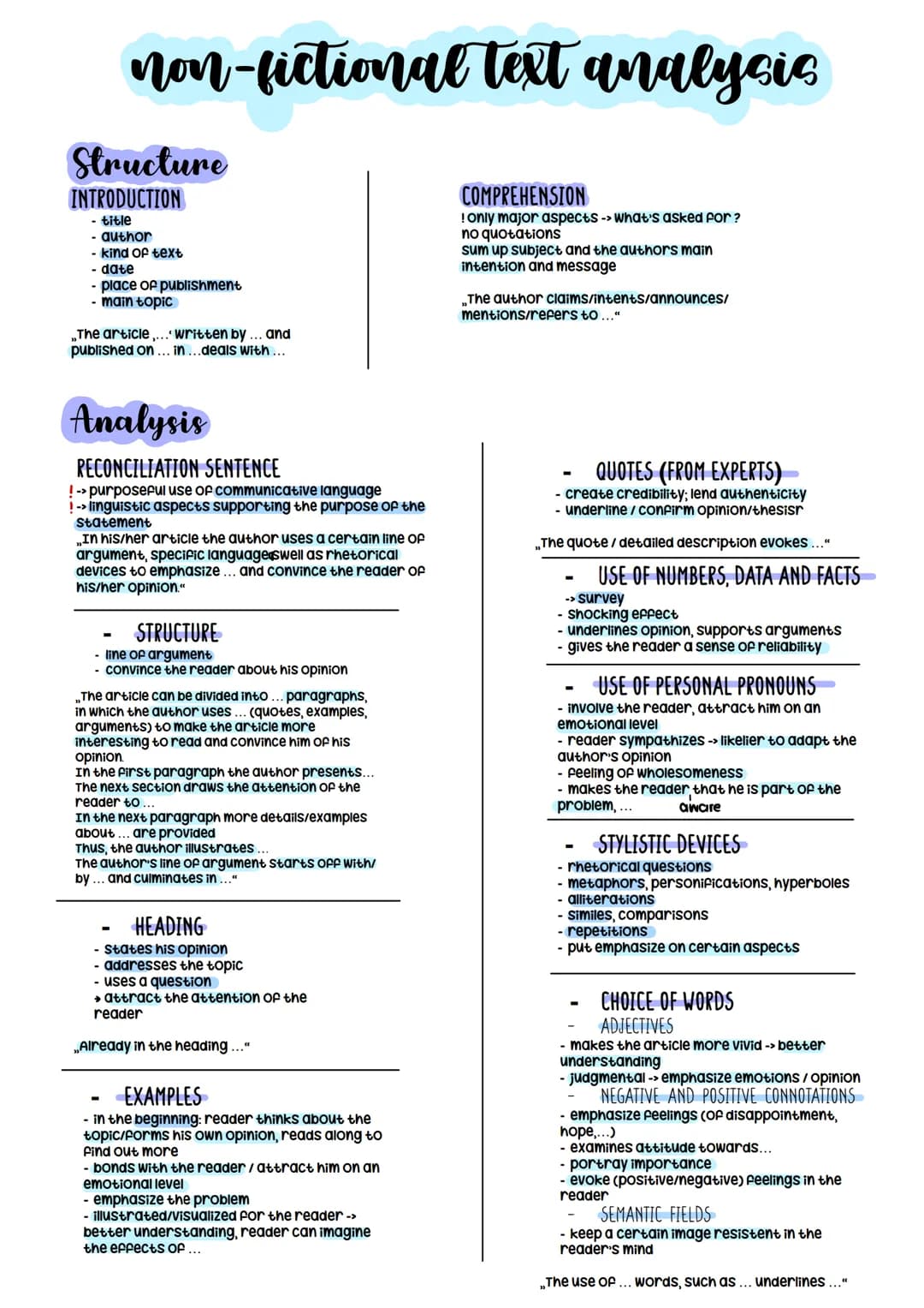 # non-fictional text analysis

# Structure
## INTRODUCTION
- title
- author
- kind of text
- date
- place of publishment
- main topic

„The 