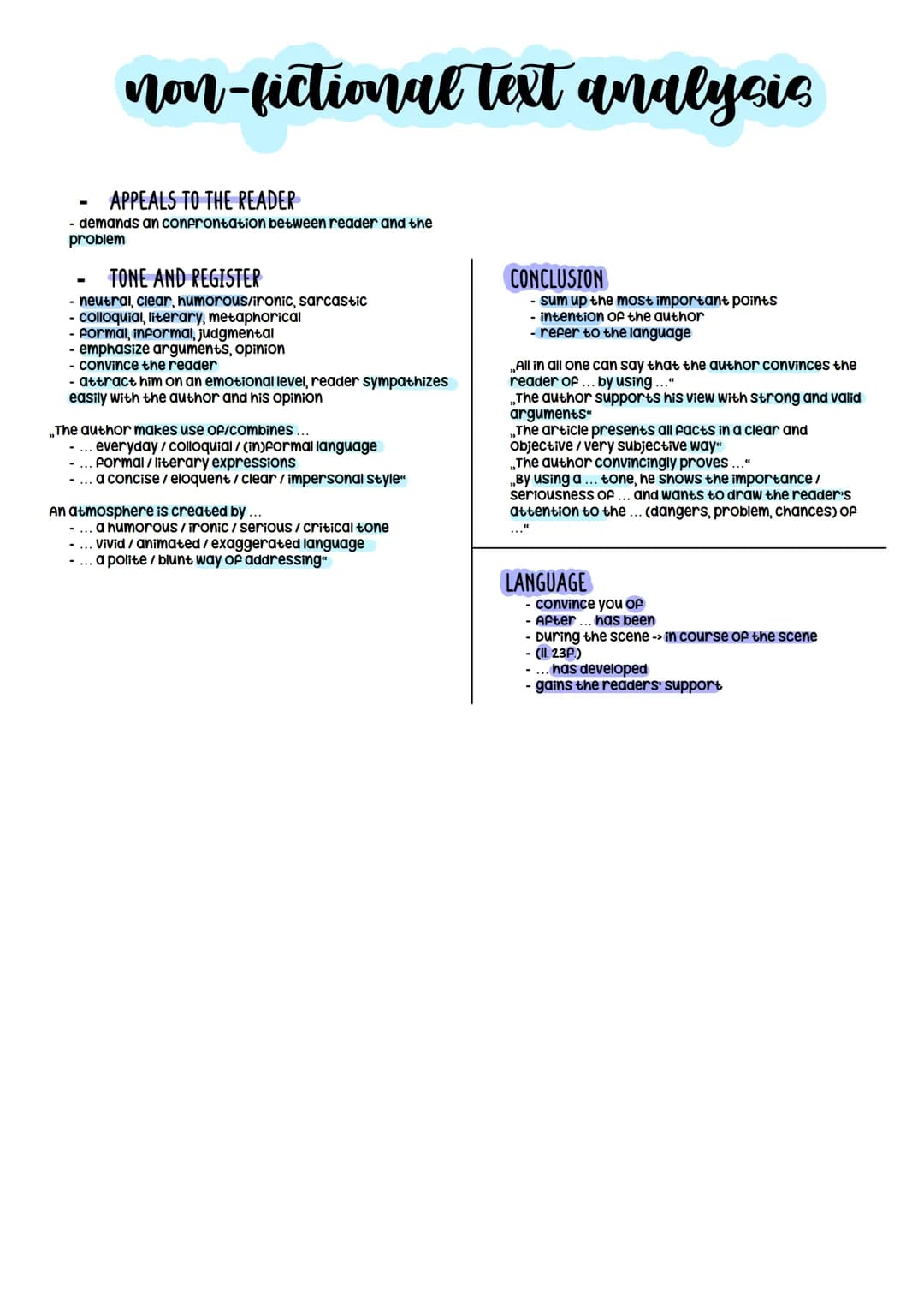 # non-fictional text analysis

# Structure
## INTRODUCTION
- title
- author
- kind of text
- date
- place of publishment
- main topic

„The 