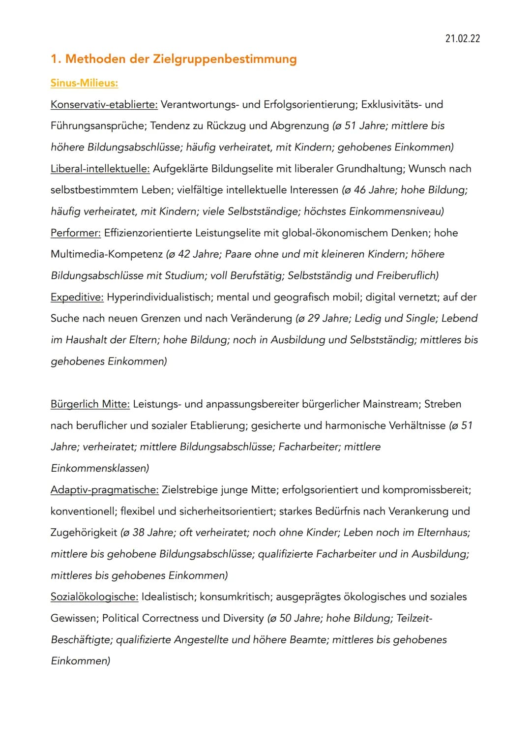 21.02.22

Q4 Klausur GMT

1. Methoden der Zielgruppenbestimmung

1.1. Sinus-Milieus

1.2. (Buyer-)Persona

2. Funktionsebenen; Funktionsbegr