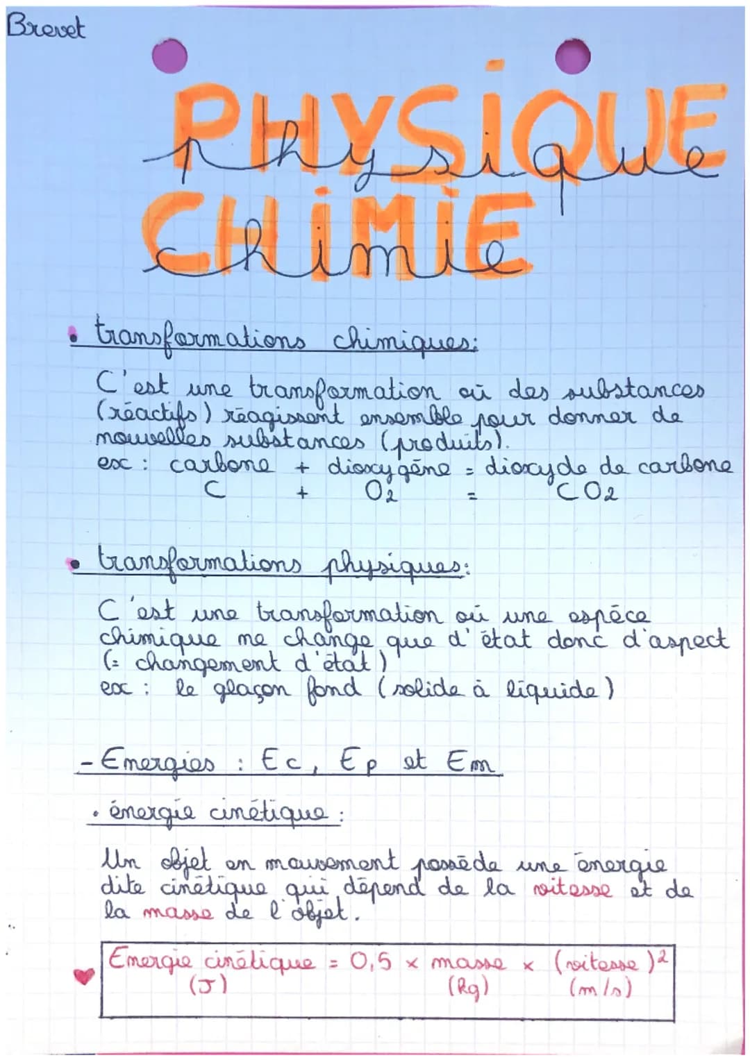 Brevet

PHYSIQUE
CHLUMIE

• transformations chimiques:
C'est une transformation où des substances
(réactifs) réagissent ensemble pour donner