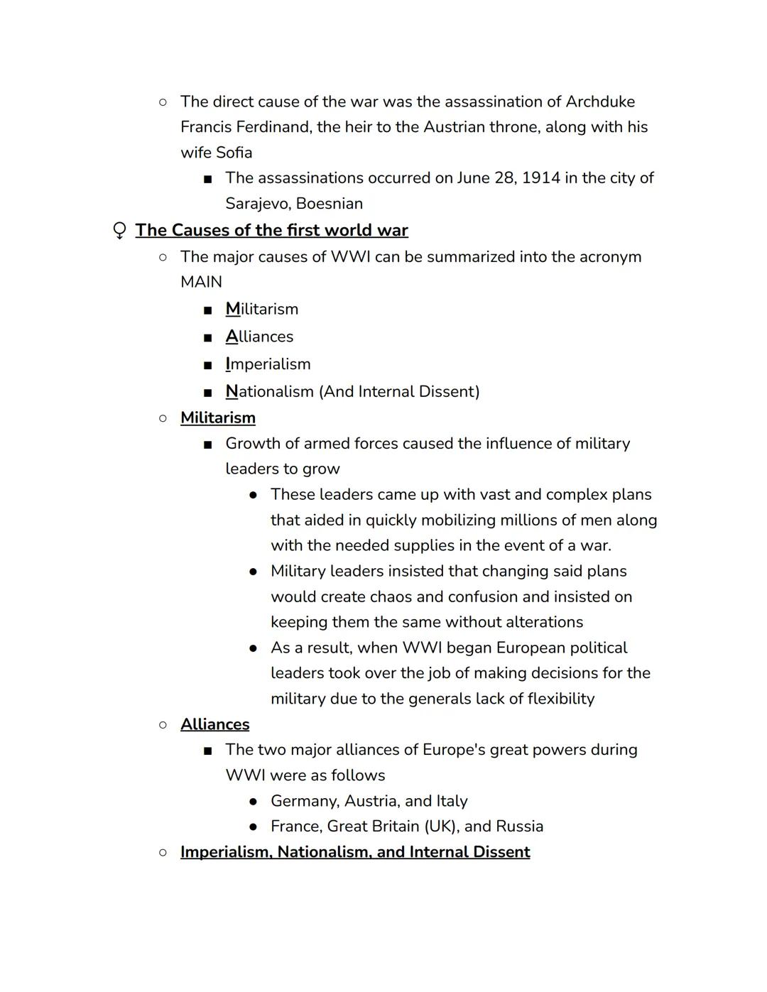 # Timeline
## World War I
*   The assainations of Francis Ferdinand and Sophia (June 28, 1914)
*   The war began (July 28, 1914)
*   Battle 