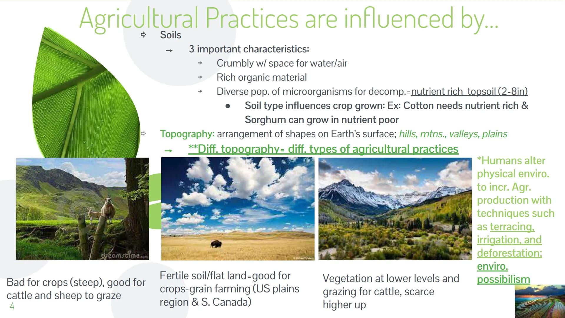 Unit 5 Topic 1
Intro to Agriculture ## EK's!

5.1

- Agri. practices are influenced by
physical geo. and climate
  - Mediterranean
  - Tropi