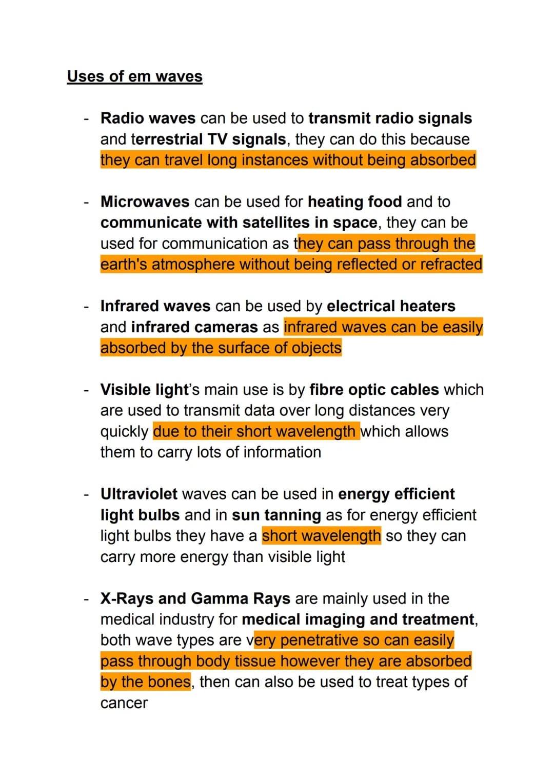 ## Uses of em waves

- Radio waves can be used to transmit radio signals
and terrestrial TV signals, they can do this because
they can trave
