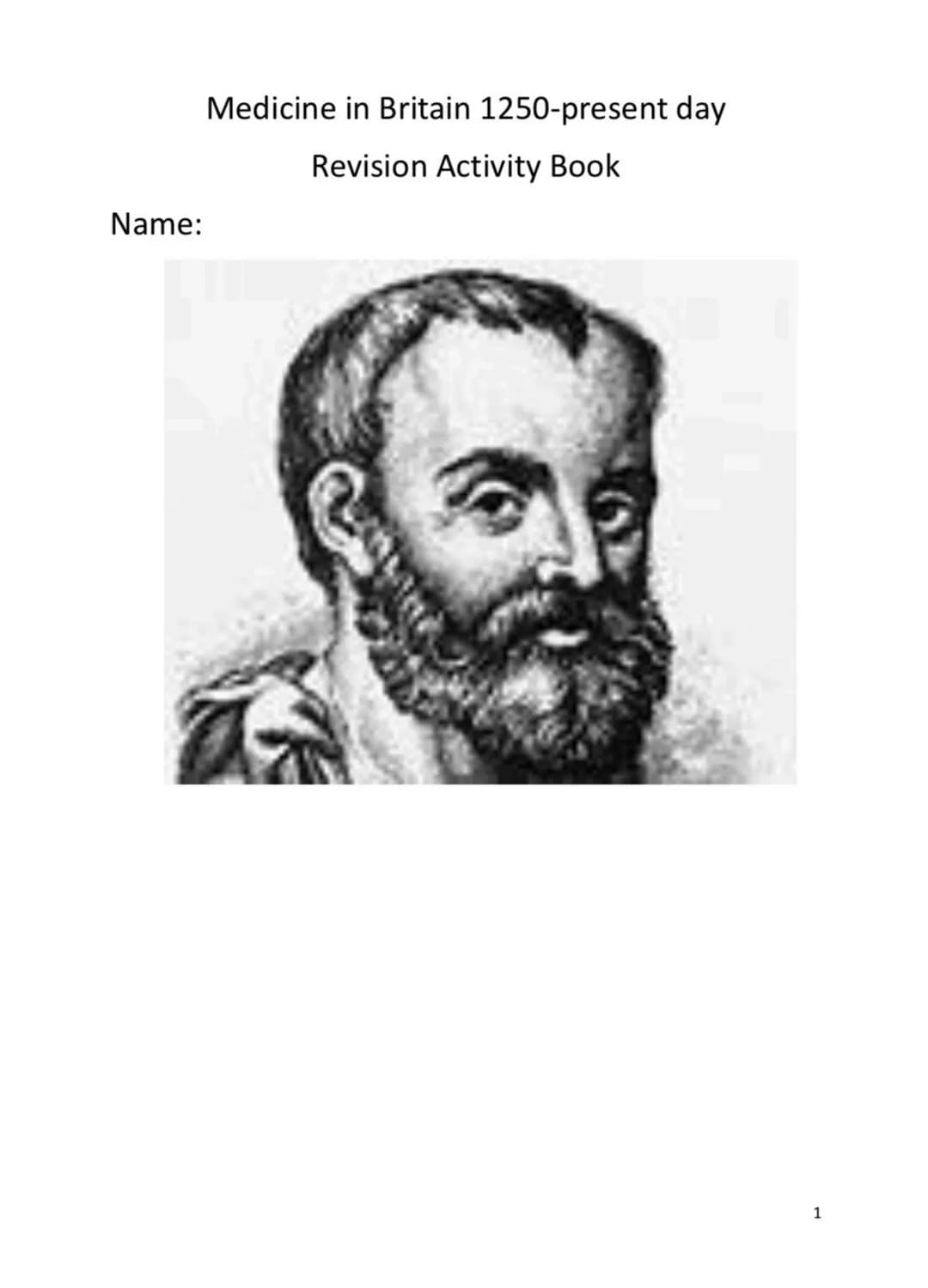 Medicine in Britain 1250-present day

Revision Activity Book

Name:













1 Impact of Pasteur
Begin with Pasteur had zero impact as h
