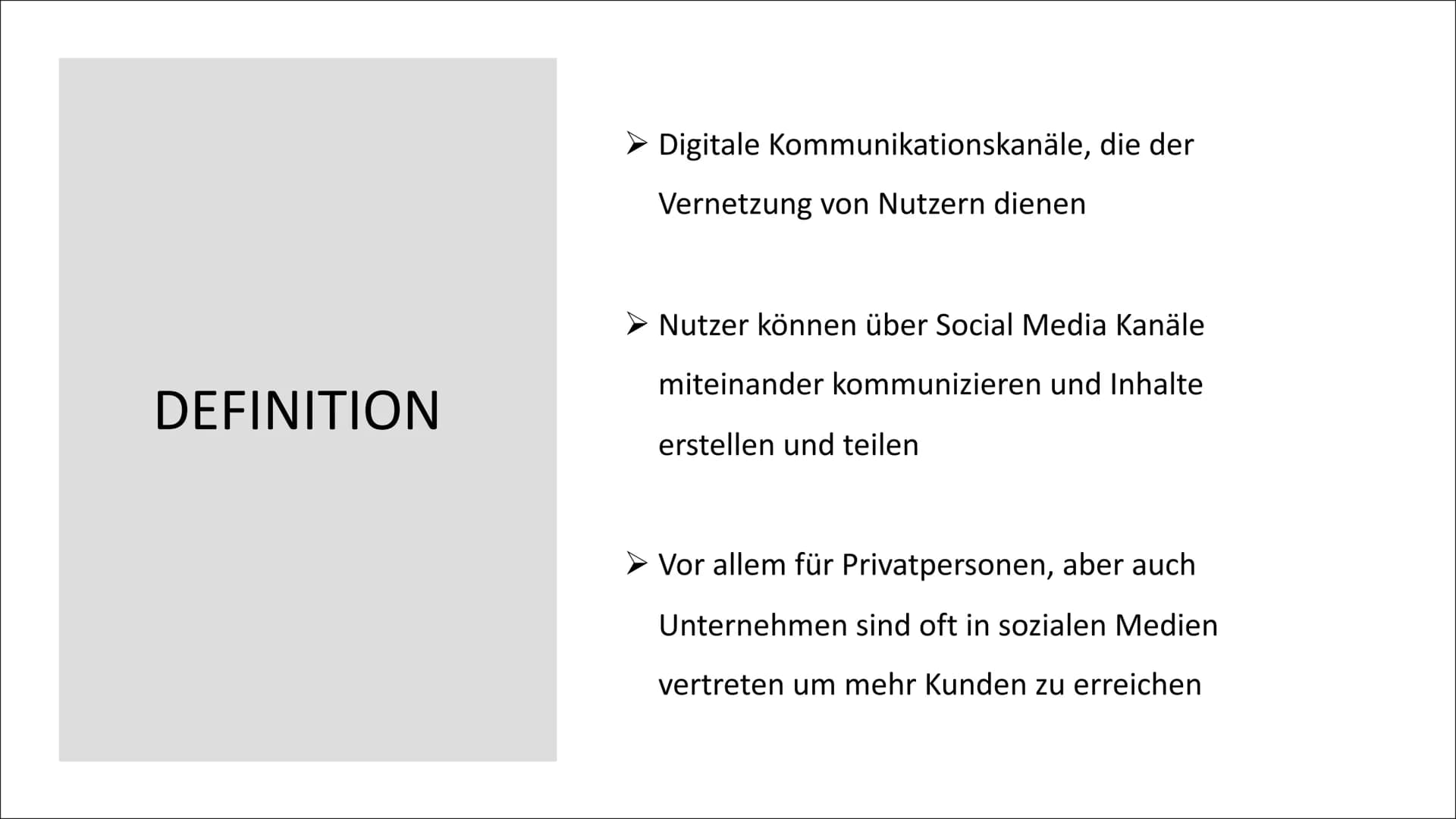 # SOZIALE MEDIEN Definition

Entwicklung

Arten von Sozialen Medien

GLIEDERUNG

Meist genutzte Social Media Plattformen

Vorteile

Gefahren