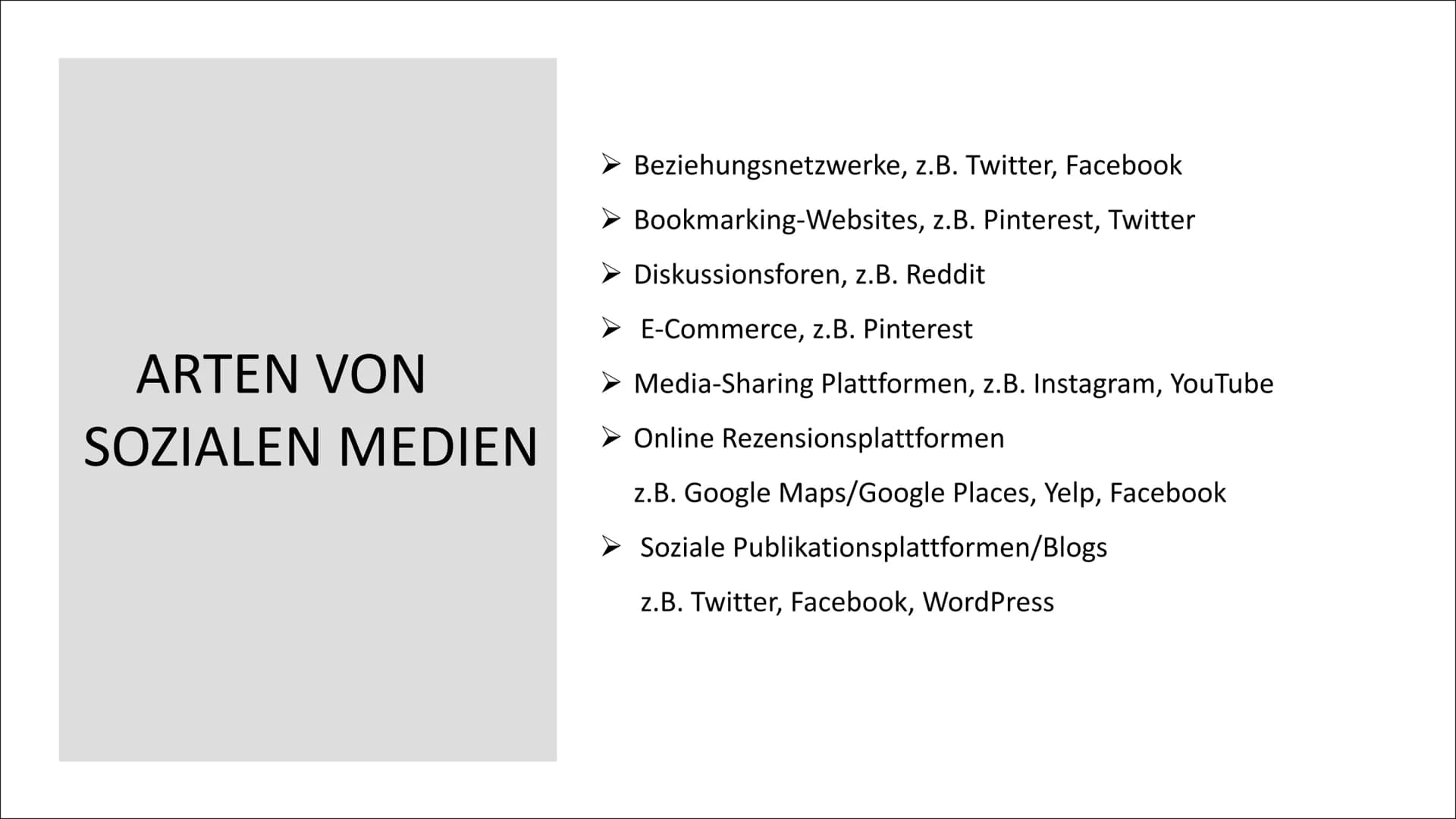 # SOZIALE MEDIEN Definition

Entwicklung

Arten von Sozialen Medien

GLIEDERUNG

Meist genutzte Social Media Plattformen

Vorteile

Gefahren