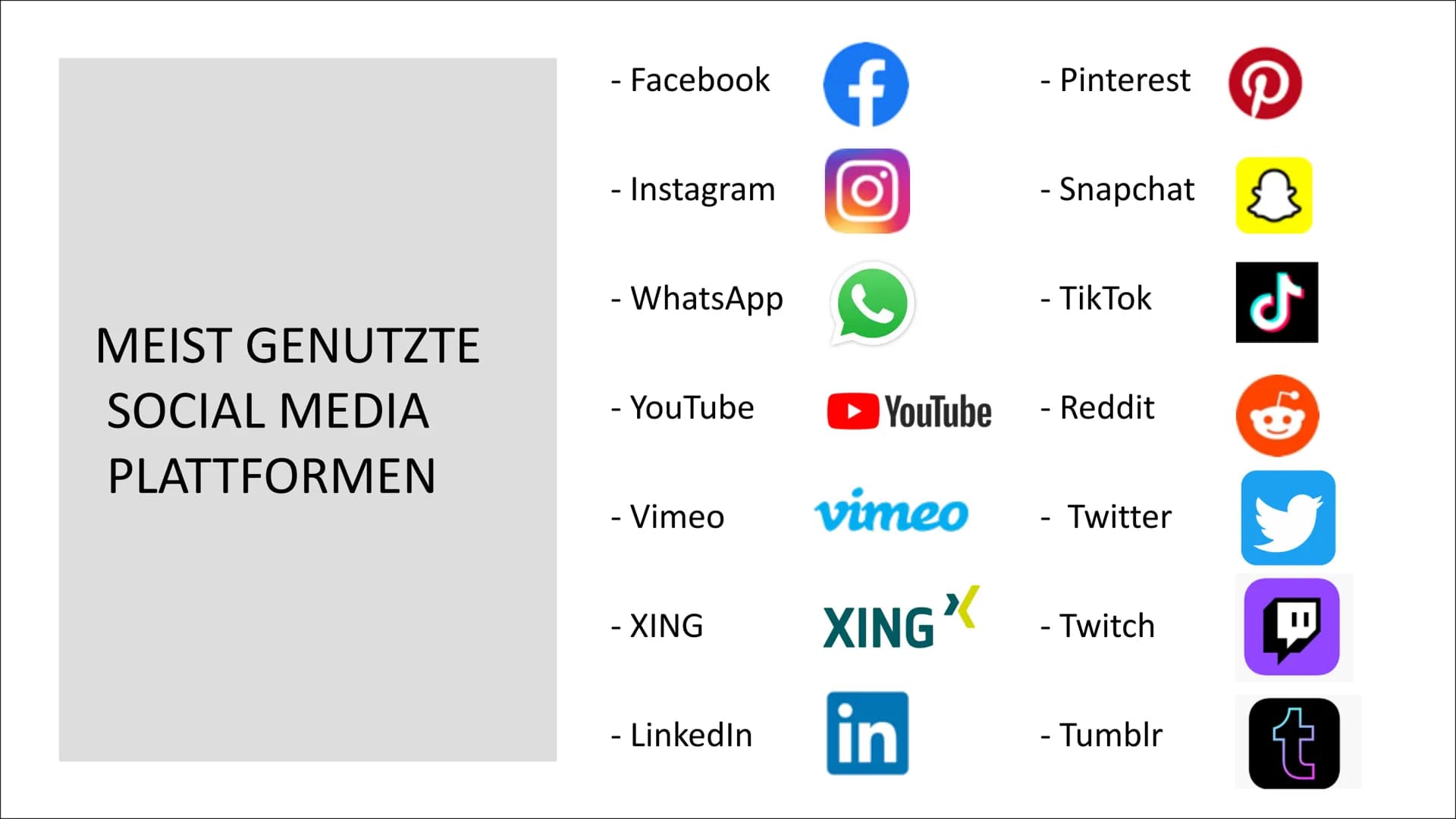 # SOZIALE MEDIEN Definition

Entwicklung

Arten von Sozialen Medien

GLIEDERUNG

Meist genutzte Social Media Plattformen

Vorteile

Gefahren