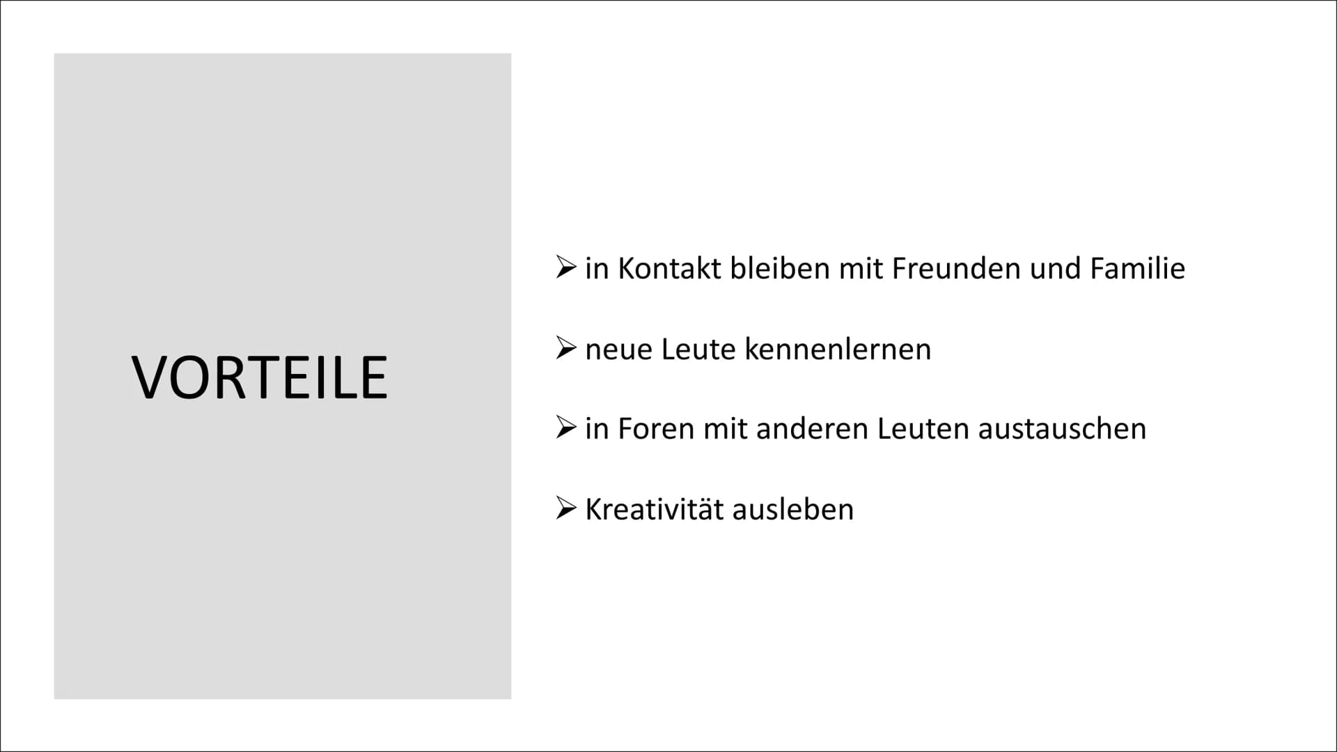 # SOZIALE MEDIEN Definition

Entwicklung

Arten von Sozialen Medien

GLIEDERUNG

Meist genutzte Social Media Plattformen

Vorteile

Gefahren