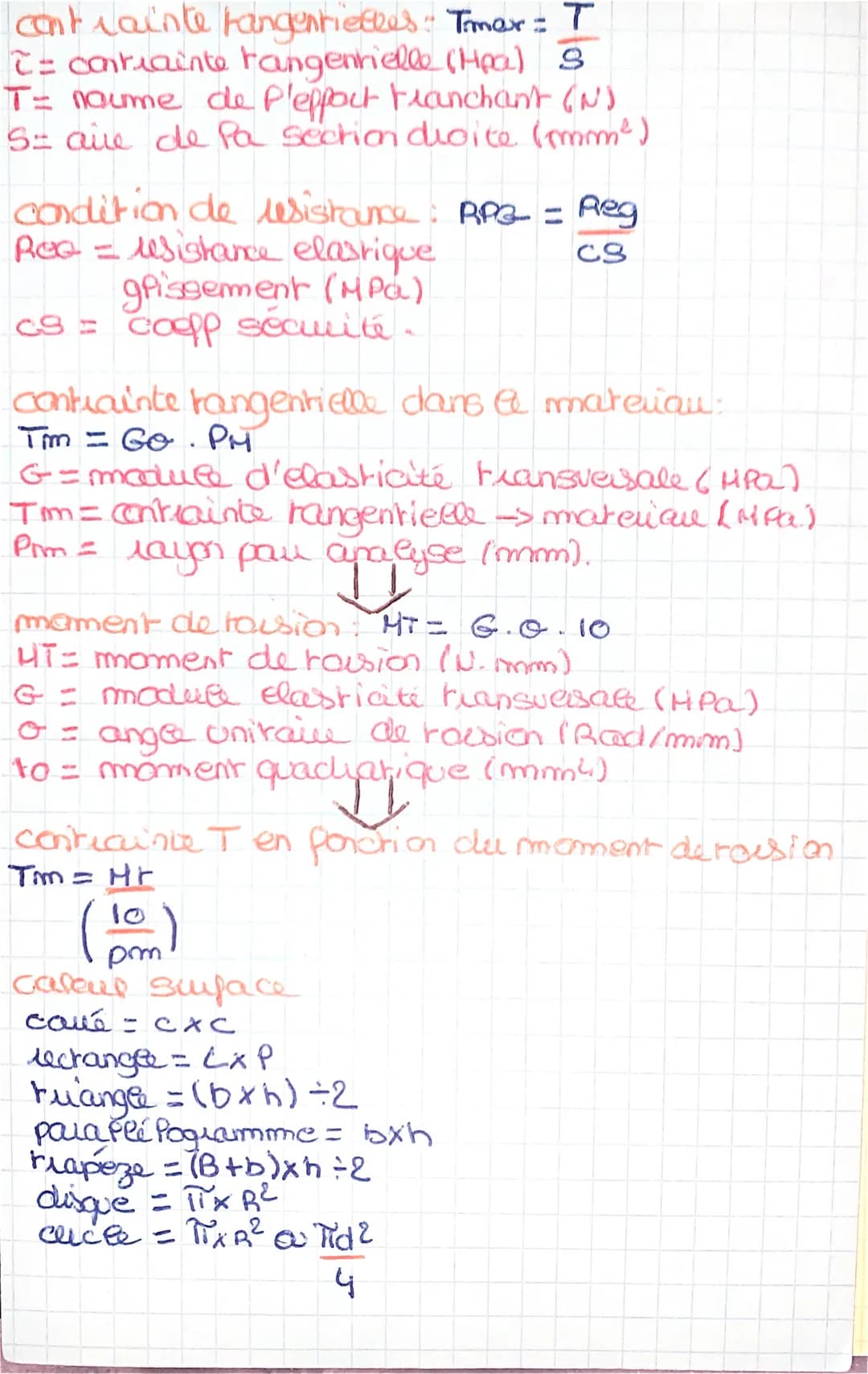 cant rainte tangentielles Tmar: T
= contrainte tangentielle (Hea) 3
T= noume de Plepport Franchant (N)
S aire de Pa section droite (mm²)
con