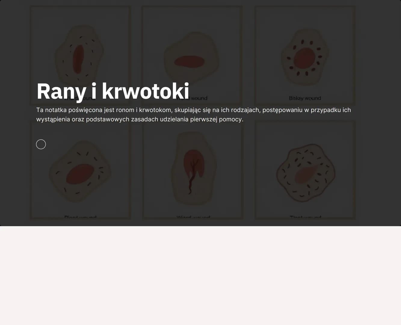 # Rany i krwotoki

wound

Biskey wound

Ta notatka poświęcona jest ronom i krwotokom, skupiając się na ich rodzajach, postępowaniu w przypad