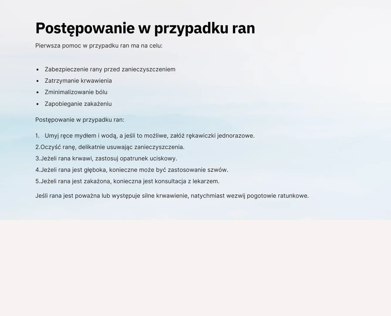 # Rany i krwotoki

wound

Biskey wound

Ta notatka poświęcona jest ronom i krwotokom, skupiając się na ich rodzajach, postępowaniu w przypad