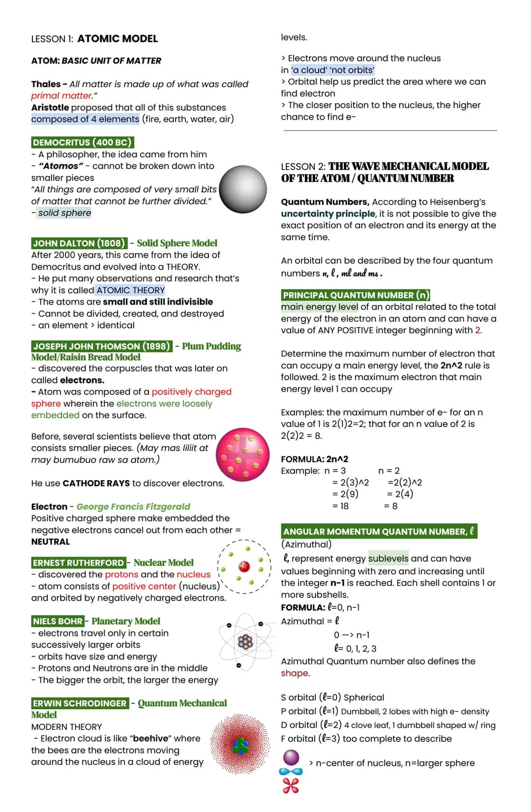 LESSON 1: ATOMIC MODEL
ATOM: BASIC UNIT OF MATTER
Thales - All matter is made up of what was called
primal matter."
Aristotle proposed that 