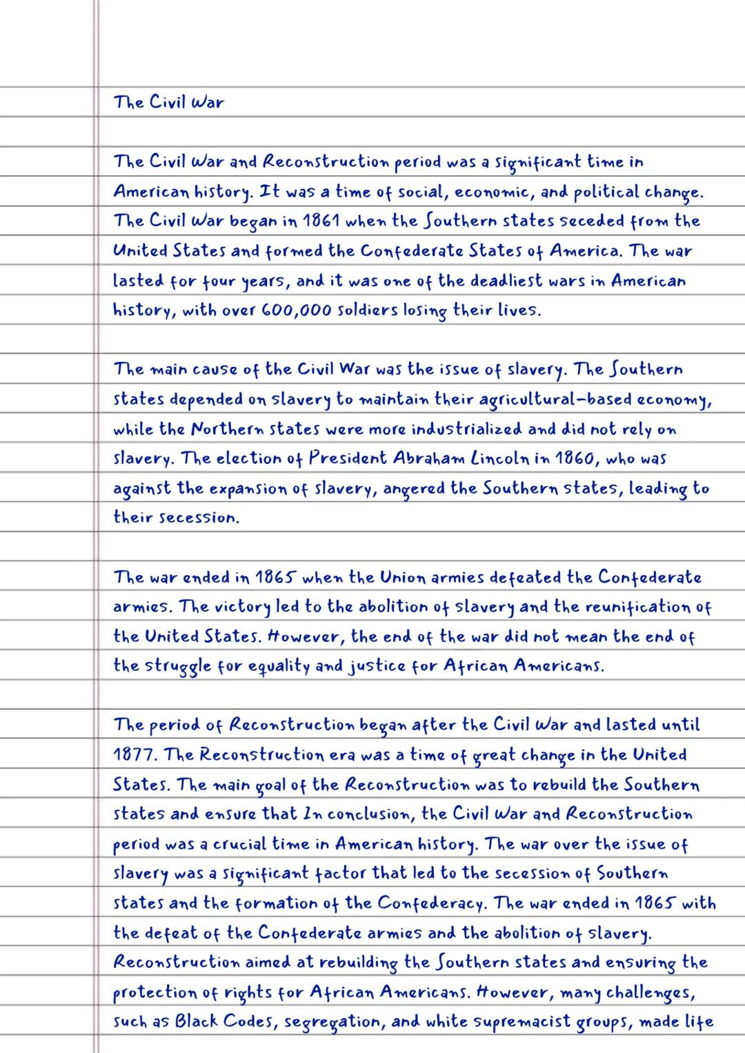 The Civil War

The Civil War and Reconstruction period was a significant time in
American history. It was a time of social, economic, and po