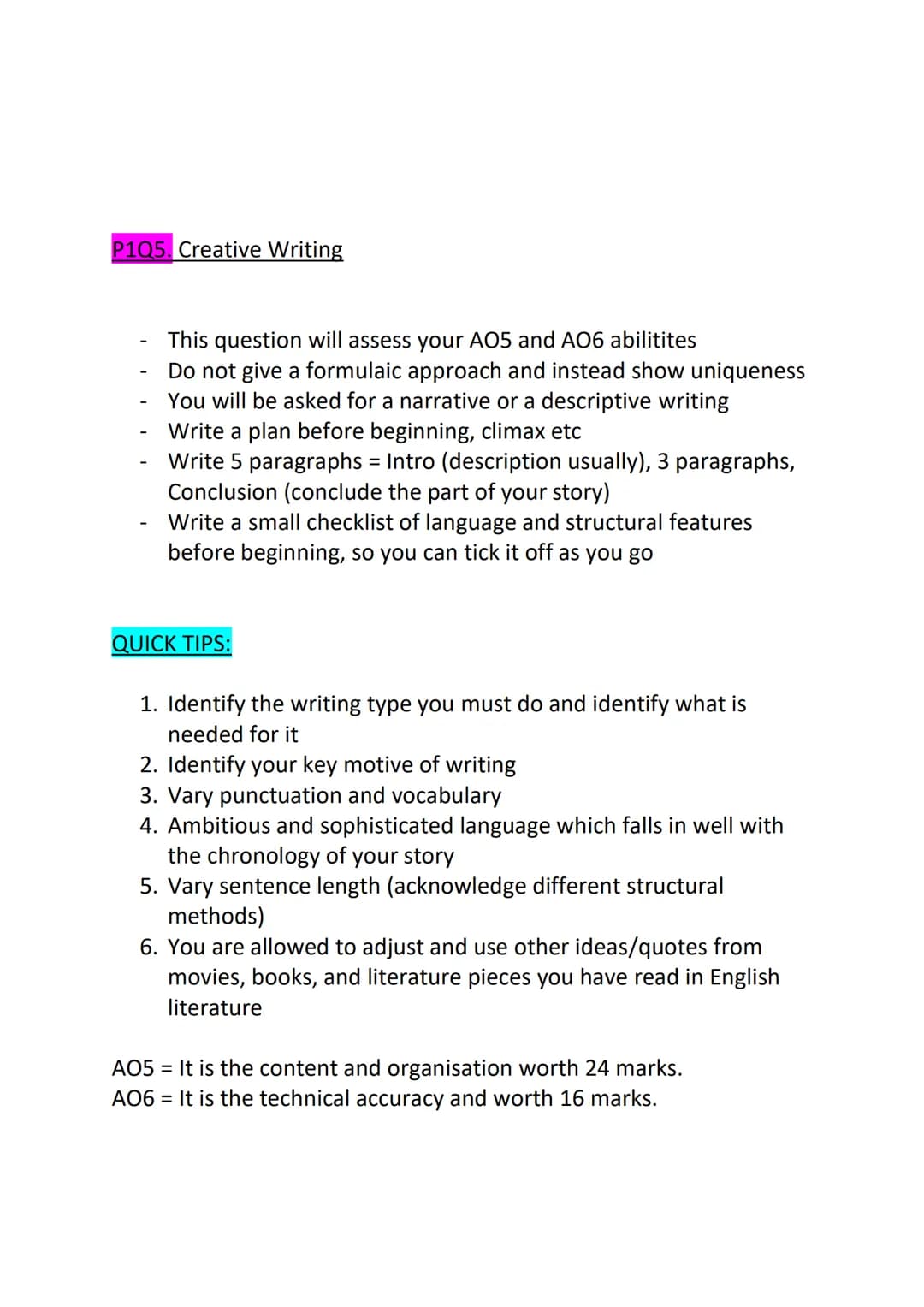 # ENGLISH LANGUAGE PAPER 1 NOTES ON ANSWERING
QUESTIONS AND THE FORMULA TO A GRADE NINE:

THIS EXAM IS 1HR 45 MINUTES AND CONSISTS OF 80 MAR